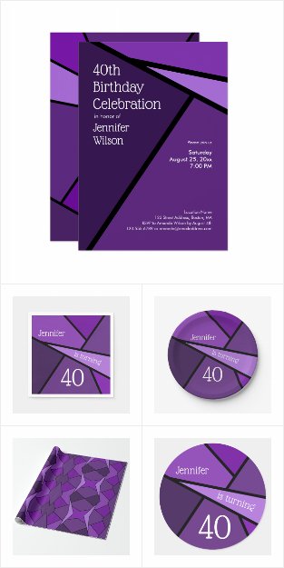 Purple Geometric 40th Birthday Party Supplies