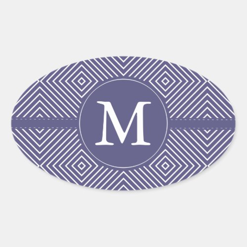 Purple Geometric Abstract Monogram Oval Sticker