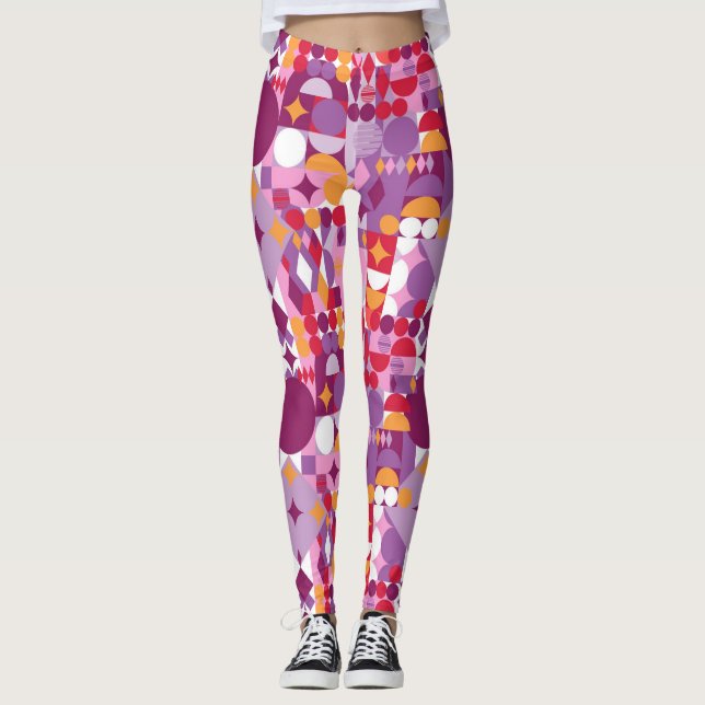 Purple geometric avantgarde design leggings (Front)