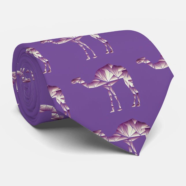 purple geometric camels at night neck tie (Rolled)