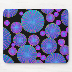 Purple Geometric Circles and Wheels Pattern Mouse Pad