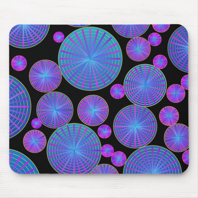 Purple Geometric Circles and Wheels Pattern Mouse Pad (Front)