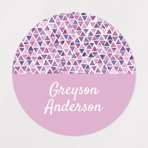 Purple Geometric Confetti Kids Label Circle Small