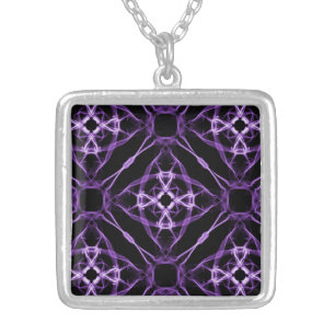 Purple Geometric Diamond Pattern Silver Plated Necklace