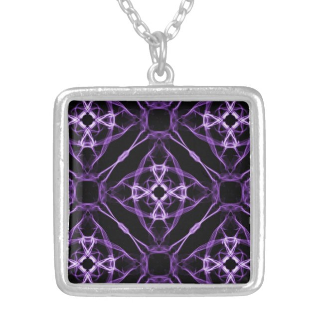 Purple Geometric Diamond Pattern Silver Plated Necklace (Front)