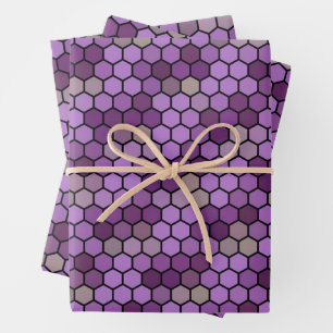 Purple geometric hexagonal mosaic design wrapping paper sheets