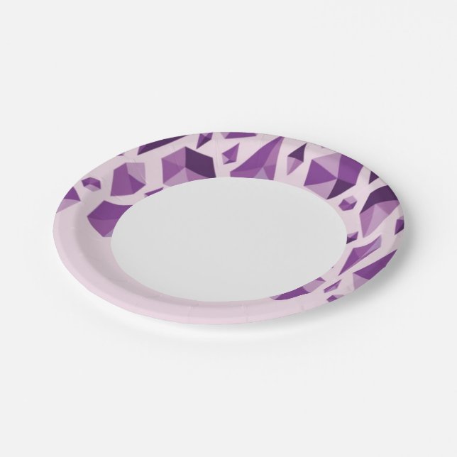 Purple geometric jewel shapes paper plates (Angled)