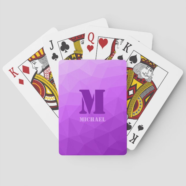 Purple geometric mesh pattern Monogram Poker Cards (Back)