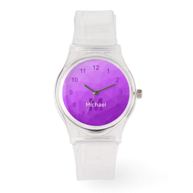 Purple geometric mesh pattern Monogram Watch (Front)