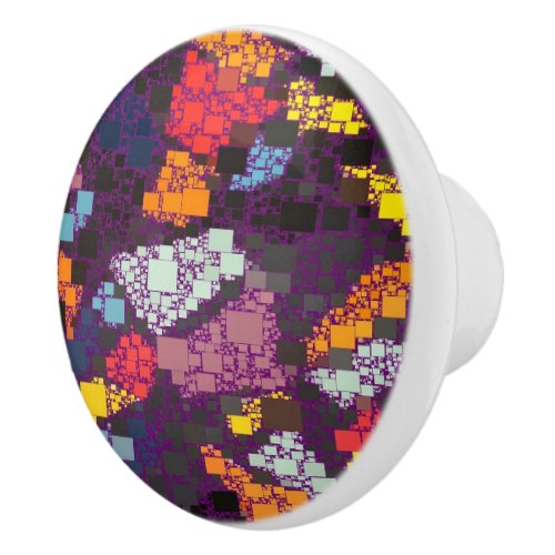 Purple Geometric Outlines Over Colorful Splashes Ceramic Knob