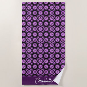 Purple geometric retro circle pattern name beach towel