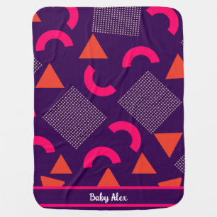 Purple geometric shapes pattern personalized name baby blanket