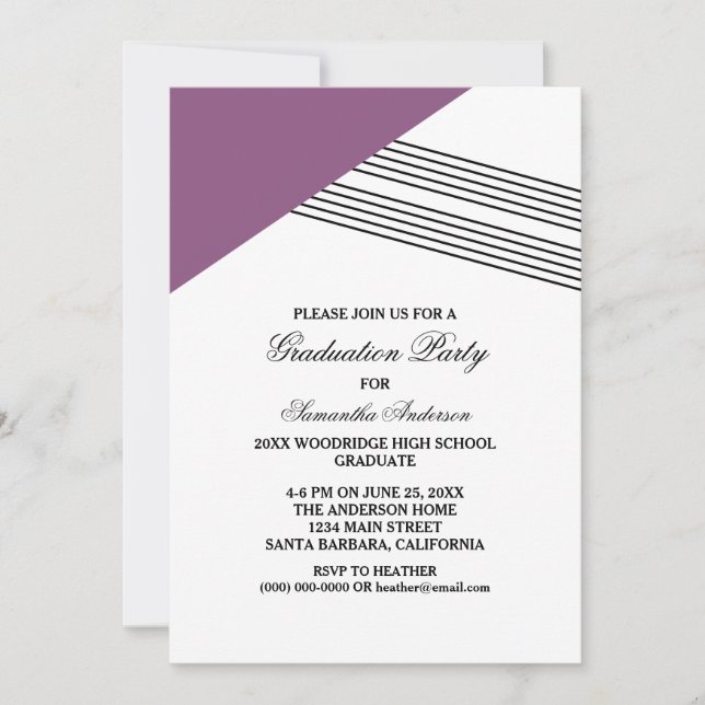 Purple Geometric Stripe Graduation Party Invite (Front)