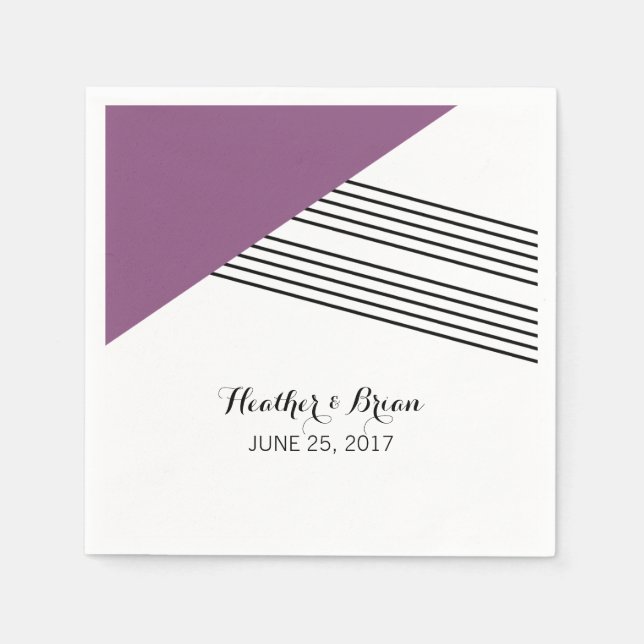 Purple Geometric Stripe Paper Napkins (Front)