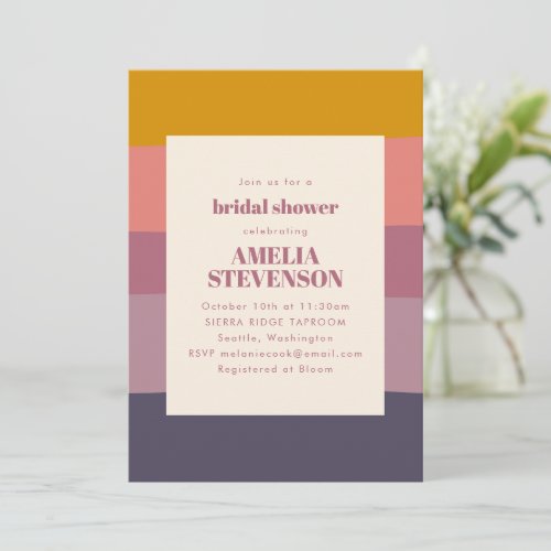 Purple Geometric Stripes Modern Bridal Shower Invitation