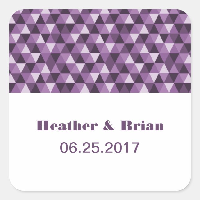 Purple Geometric Triangles Wedding Stickers (Front)