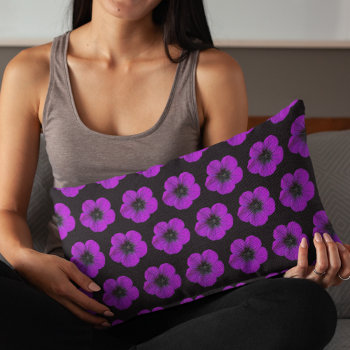 Purple Geranium Black Floral Pattern Accent Pillow by northwestphotos at Zazzle