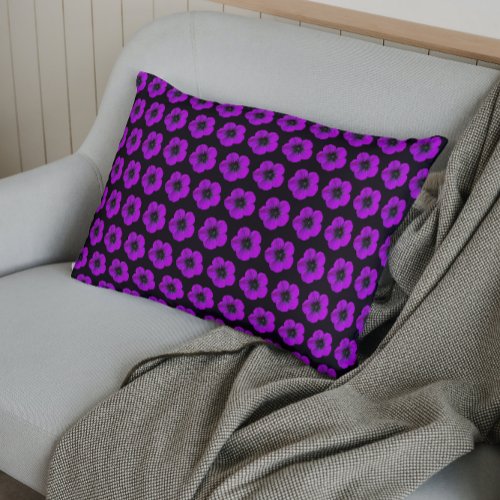 Purple Geranium Floral Pattern on Black Pillow Case