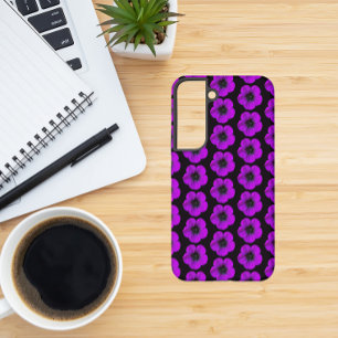 Purple Geranium Floral Pattern on Black Samsung Galaxy S22 Case