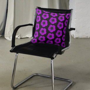 Purple Geranium Floral Pattern on Black Throw Pillow