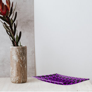 Purple Geranium Floral Pattern on Black Trinket Tray