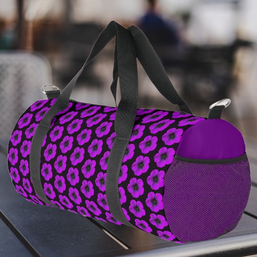 Purple Geranium Floral Pattern on Purple Duffle Bag