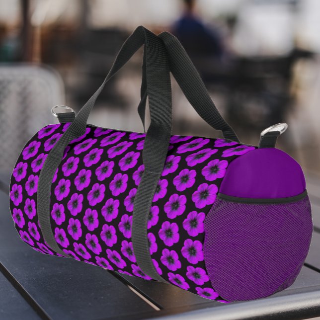 Purple Geranium Floral Pattern on Purple Duffle Bag (Creator Uploaded)