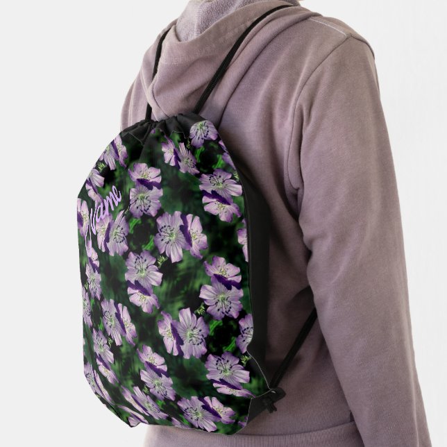 Purple Geranium Flower Pattern Personalized     Drawstring Bag (Insitu)