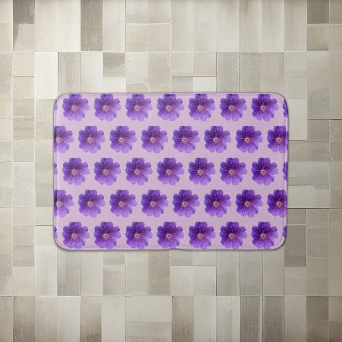 Purple Geranium Flower Seamless Pattern on Bath Mat