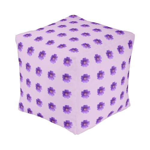 Purple Geranium Flower Seamless Pattern on Cube Pouf