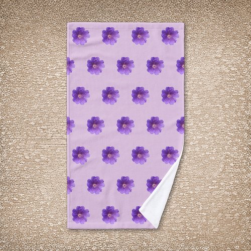 Purple Geranium Flower Seamless Pattern on Hand Towel