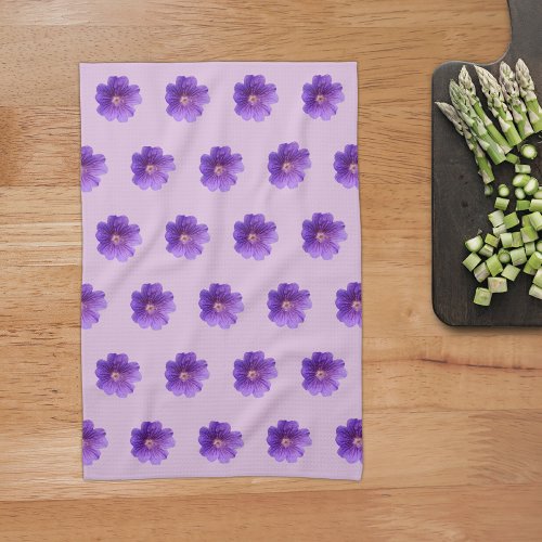 Purple Geranium Flower Seamless Pattern on Kitchen Towel