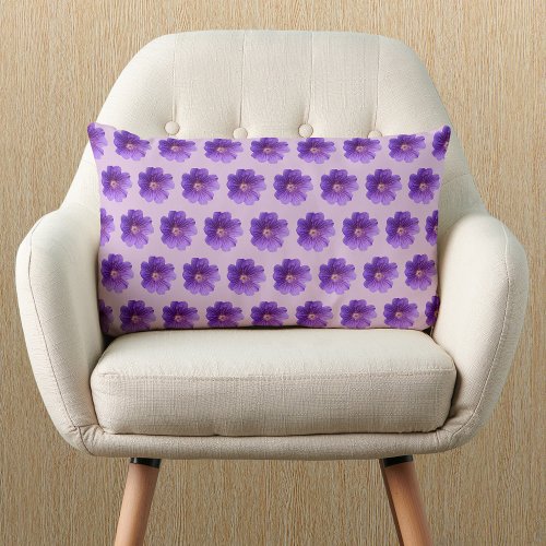 Purple Geranium Flower Seamless Pattern on Lumbar Pillow