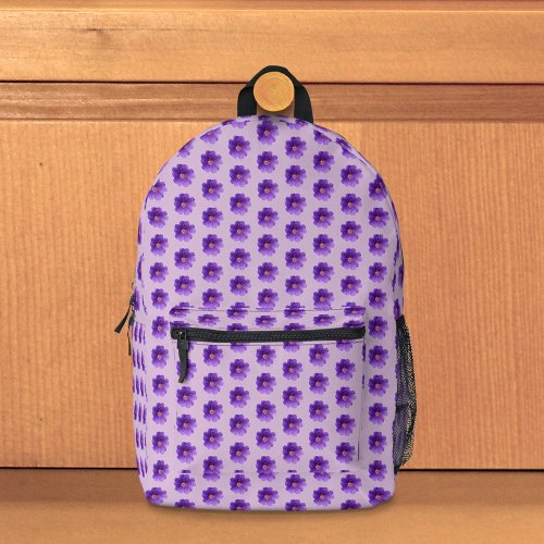 Purple Geranium Flower Seamless Pattern on Printed Backpack