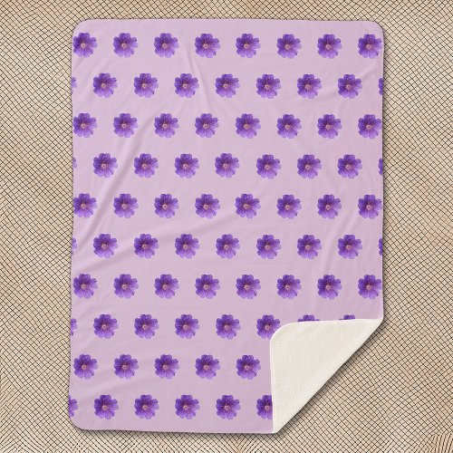 Purple Geranium Flower Seamless Pattern on Sherpa Blanket