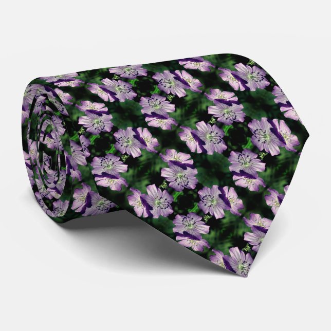 Purple Geranium Flowers Abstract Neck Tie (Rolled)