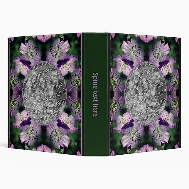 Purple Geranium Flowers Frame Add Your Photo 3 Ring Binder (Background)