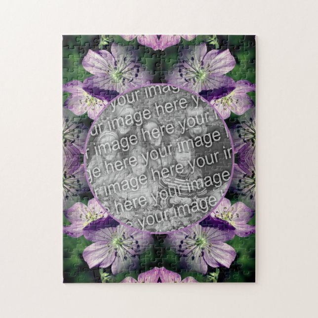 Purple Geranium Flowers Frame Add Your Photo Jigsaw Puzzle (Vertical)