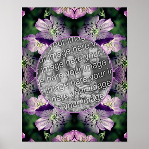 Purple Geranium Flowers Frame Add Your Photo Poster