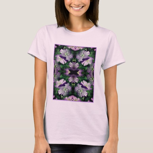 Purple Geranium Flowers Multiplied Abstract T-Shirt (Front)