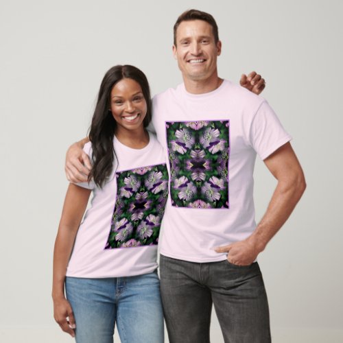 Purple Geranium Flowers Multiplied Abstract T_Shirt