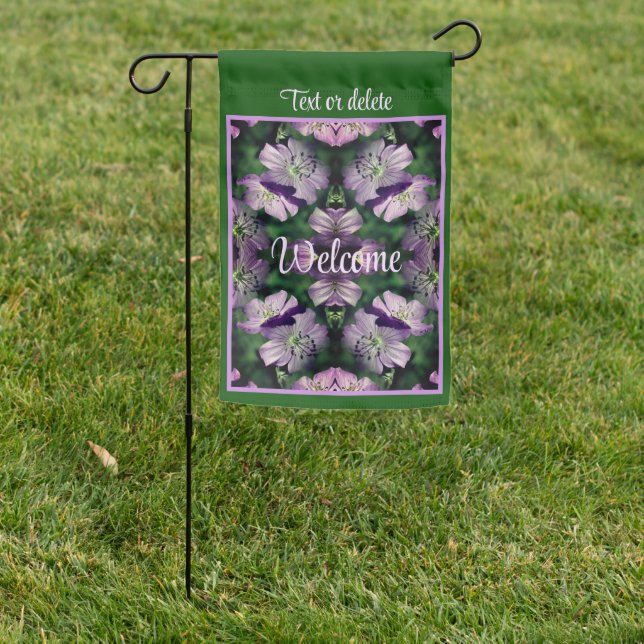 Purple Geranium Flowers Multiplied Personalized Garden Flag (In SItu)