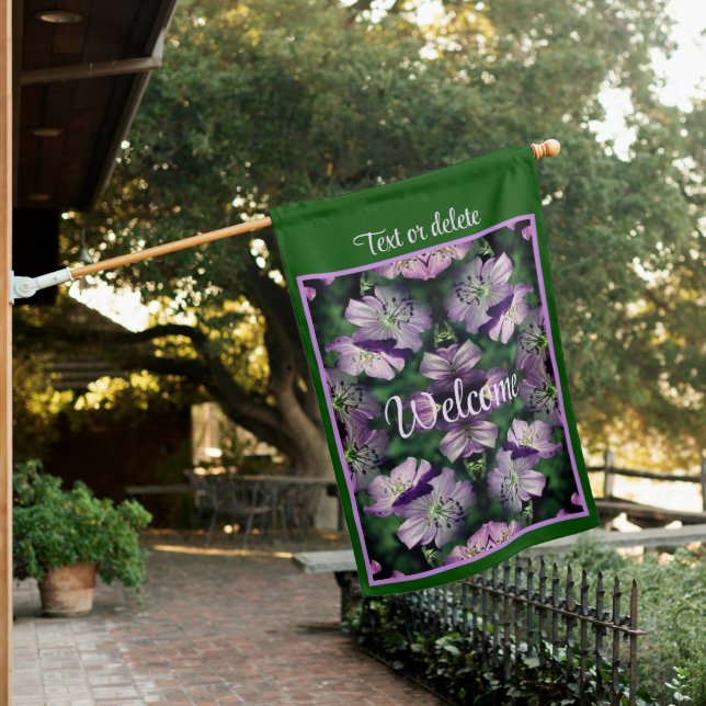 Purple Geranium Flowers Multiplied Personalized House Flag (In SItu)