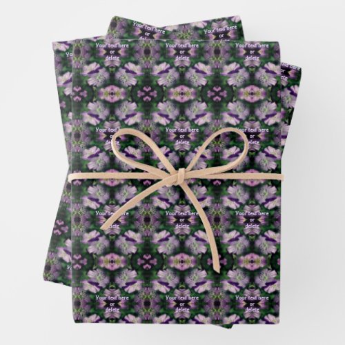 Purple Geranium Flowers Multiplied Personalized Wrapping Paper Sheets