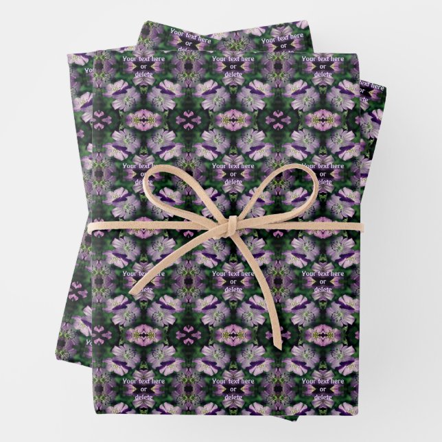 Purple Geranium Flowers Multiplied Personalized Wrapping Paper Sheets (In situ)