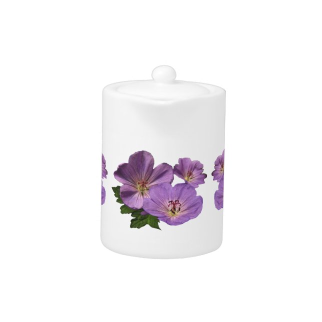 Purple Geranium Flowers Teapot (Front)