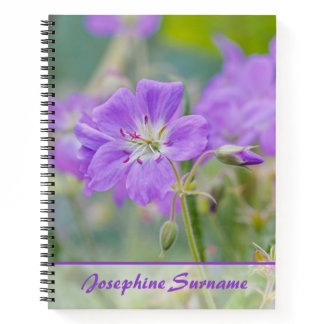 Purple Geranium Wildflower Photo Custom Name Notebook