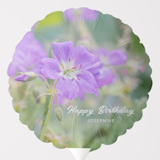 Purple Geranium Wildflower Photo Happy Birthday Balloon