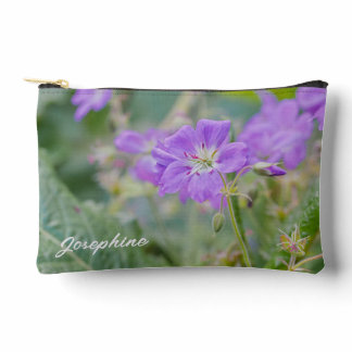 Purple Geranium Wildflower Photo With Custom Name Accessory Pouch