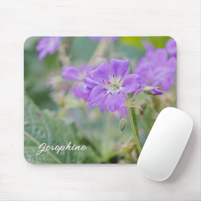 Purple Geranium Wildflower Photo With Custom Name Mouse Pad (With Mouse)
